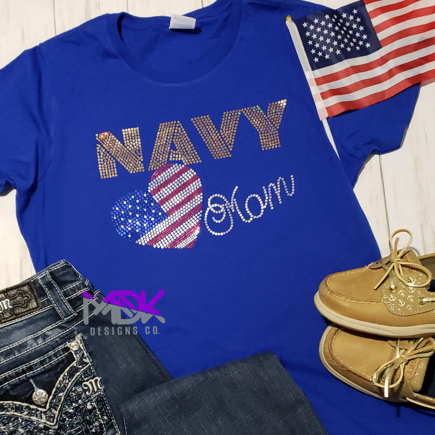 Navy Mom Bling Shirt